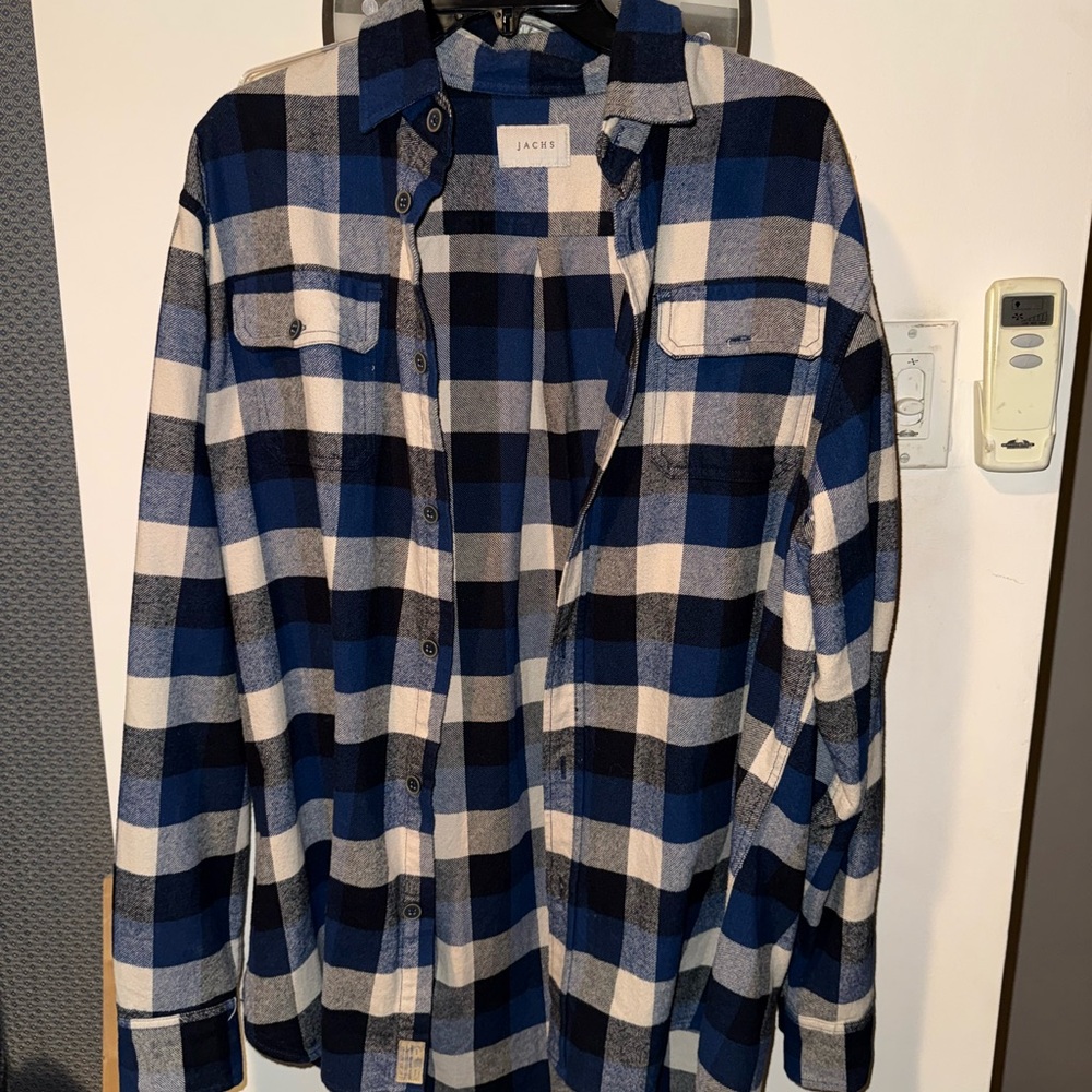 Jachs Men's Navy and White Checkered Shirt